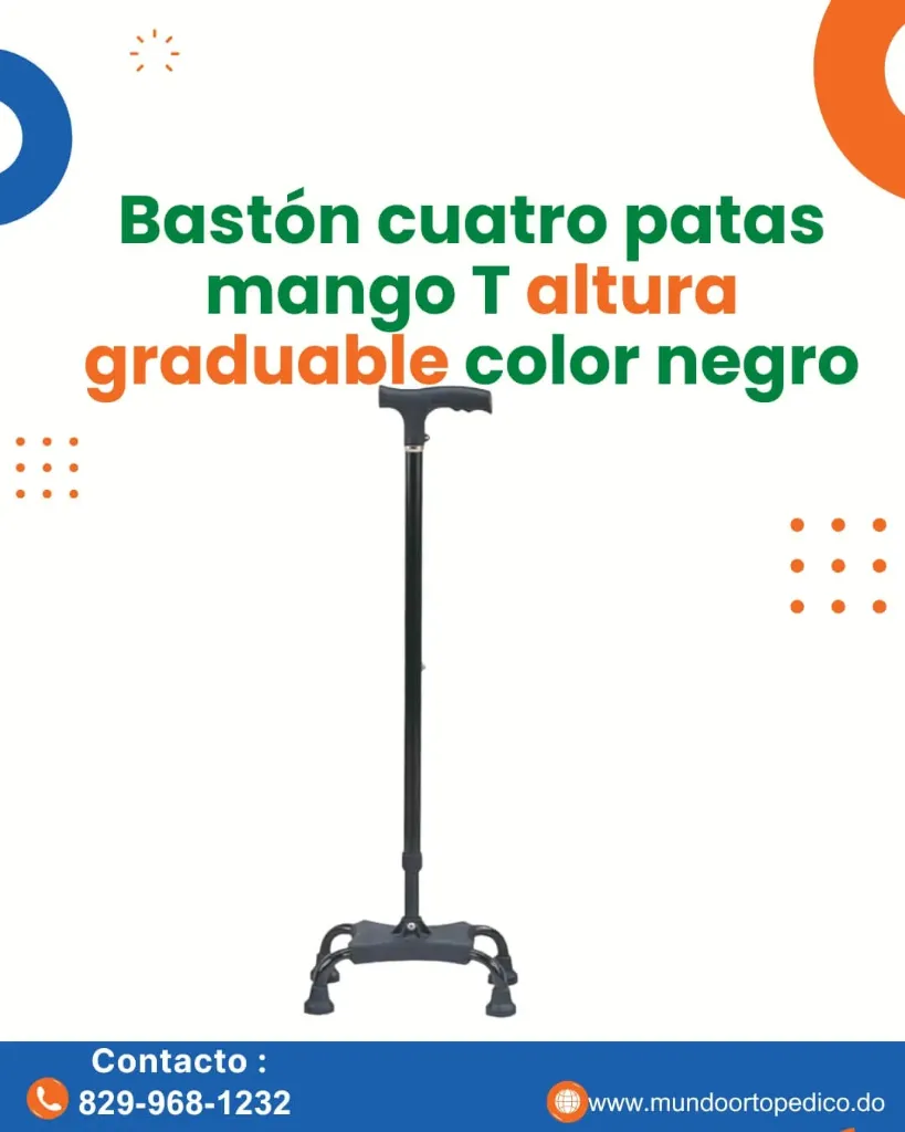 [SKU-000023] Bastón cuatro patas mango T altura graduable color negro